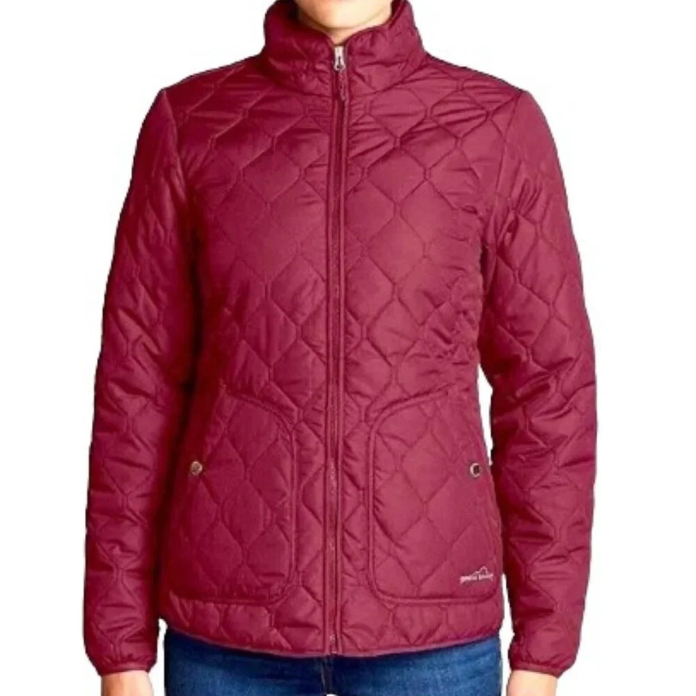 Eddie Bauer Women Medium Lightweight Burgundy Quilted Full Zip Field Jacket